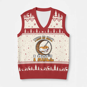 Cute Hamster Running Wheel V-Neck Knit Sweater Vest This Is How I Roll TS12 Beige Red Print Your Wear
