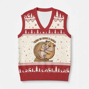 Funny Hamster This Is How I Roll V-Neck Knit Sweater Vest Cute Rodent Wheel Meme TS12 Beige Red Print Your Wear