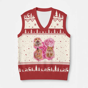 Three Hamsters Retro Graphic V-Neck Knit Sweater Vest Small Pet Lover Gift Idea TS12 Beige Red Print Your Wear