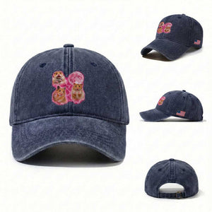 Three Hamsters Retro Graphic Washed Cotton Baseball Cap Small Pet Lover Gift Idea TS12 Washed Cap Universal Fit Navy Print Your Wear