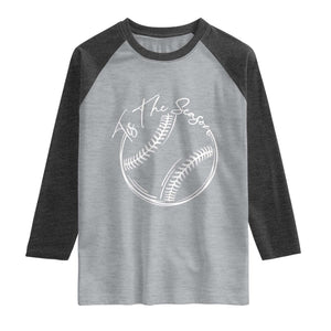 Aesthetic Tis The Season Baseball Graphic Raglan Shirt Sports Fan Gift TS12 Heather Gray Heather Charcoal Print Your Wear
