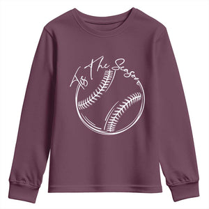 Aesthetic Tis The Season Baseball Graphic Youth Sweatshirt Sports Fan Gift TS12 Maroon Print Your Wear