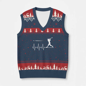Baseball Heartbeat Line V-Neck Knit Sweater Vest Vintage Sports Lover Gift TS12 Navy Red Print Your Wear