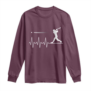 Baseball Heartbeat Line Long Sleeve Shirt Vintage Sports Lover Gift TS12 Maroon Print Your Wear