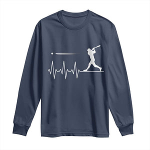 Baseball Heartbeat Line Long Sleeve Shirt Vintage Sports Lover Gift TS12 Navy Print Your Wear