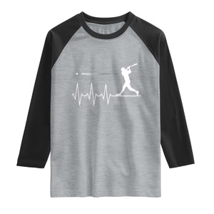 Baseball Heartbeat Line Raglan Shirt Vintage Sports Lover Gift TS12 Heather Gray Black Print Your Wear