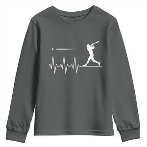 Baseball Heartbeat Line Youth Sweatshirt Vintage Sports Lover Gift TS12 Dark Heather Print Your Wear