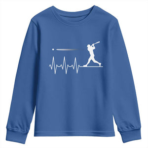 Baseball Heartbeat Line Youth Sweatshirt Vintage Sports Lover Gift TS12 Royal Blue Print Your Wear