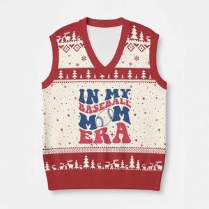 In My Baseball Mom Era V-Neck Knit Sweater Vest Game Day Sports Mom TS12 Beige Red Print Your Wear