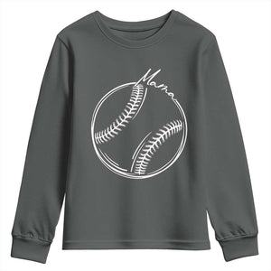 Baseball Mama Graphic Youth Sweatshirt Game Day Gift For Baseball Moms TS12 Dark Heather Print Your Wear