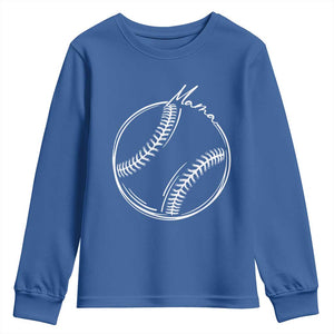 Baseball Mama Graphic Youth Sweatshirt Game Day Gift For Baseball Moms TS12 Royal Blue Print Your Wear