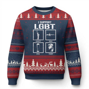 I Support LGBT Liberty Guns Beer Trump Ugly Christmas Sweater Funny Patriotic Parody Graphic TS12 Navy Red Print Your Wear