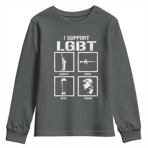I Support LGBT Liberty Guns Beer Trump Youth Sweatshirt Funny Patriotic Parody Graphic TS12 Dark Heather Print Your Wear