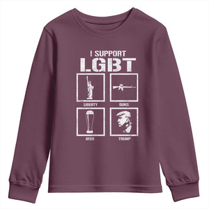 I Support LGBT Liberty Guns Beer Trump Youth Sweatshirt Funny Patriotic Parody Graphic TS12 Maroon Print Your Wear