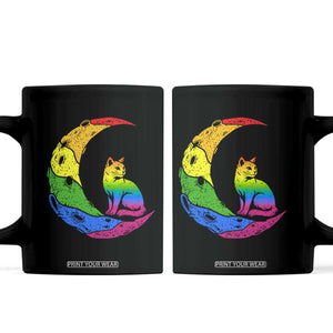 Rainbow Moon Cat Pride Coffee Mug LGBT Feline Graphic TS12 Black Print Your Wear