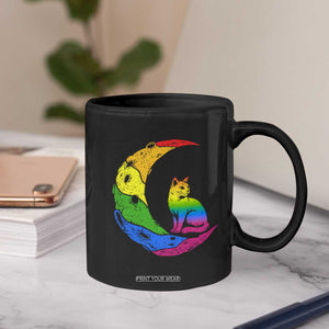 Rainbow Moon Cat Pride Coffee Mug LGBT Feline Graphic TS12 Print Your Wear