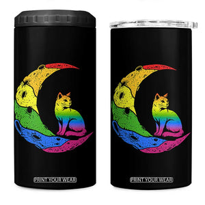 Rainbow Moon Cat Pride 4 in 1 Can Cooler Tumbler LGBT Feline Graphic TS12 One Size: 16 oz Black Print Your Wear