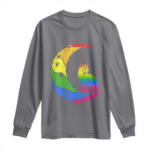Rainbow Moon Cat Pride Long Sleeve Shirt LGBT Feline Graphic
