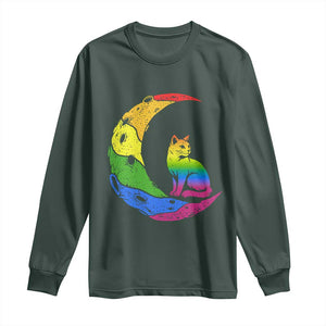 Rainbow Moon Cat Pride Long Sleeve Shirt LGBT Feline Graphic