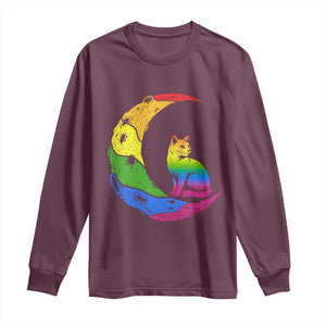 Rainbow Moon Cat Pride Long Sleeve Shirt LGBT Feline Graphic