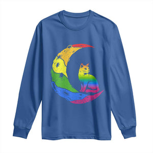 Rainbow Moon Cat Pride Long Sleeve Shirt LGBT Feline Graphic