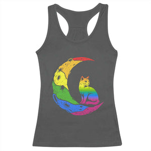 Rainbow Moon Cat Pride Racerback Tank Top LGBT Feline Graphic TS12 Dark Heather Print Your Wear