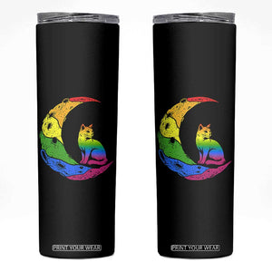 Rainbow Moon Cat Pride Skinny Tumbler LGBT Feline Graphic TS12 Black Print Your Wear