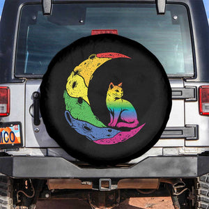 Rainbow Moon Cat Pride Spare Tire Cover LGBT Feline Graphic