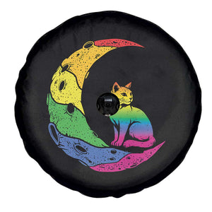 Rainbow Moon Cat Pride Spare Tire Cover LGBT Feline Graphic