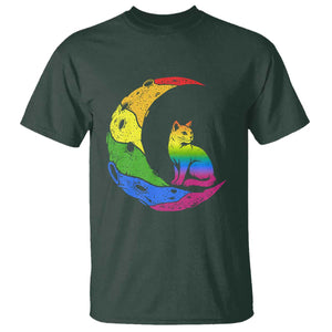 Rainbow Moon Cat Pride T Shirt LGBT Feline Graphic TS12 Dark Forest Green Print Your Wear