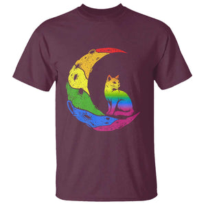 Rainbow Moon Cat Pride T Shirt LGBT Feline Graphic TS12 Maroon Print Your Wear