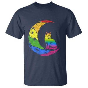 Rainbow Moon Cat Pride T Shirt LGBT Feline Graphic TS12 Navy Print Your Wear