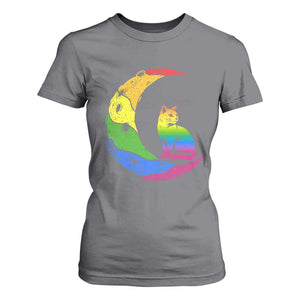 Rainbow Moon Cat Pride T Shirt For Women LGBT Feline Graphic TS12 Charcoal Print Your Wear