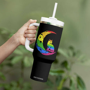Rainbow Moon Cat Pride Tumbler With Handle LGBT Feline Graphic TS12 Print Your Wear