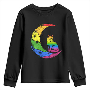 Rainbow Moon Cat Pride Youth Sweatshirt LGBT Feline Graphic TS12 Black Print Your Wear