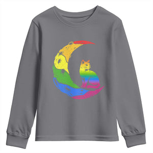 Rainbow Moon Cat Pride Youth Sweatshirt LGBT Feline Graphic TS12 Charcoal Print Your Wear