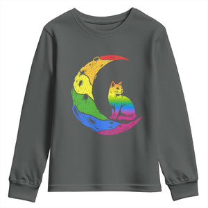 Rainbow Moon Cat Pride Youth Sweatshirt LGBT Feline Graphic TS12 Dark Heather Print Your Wear