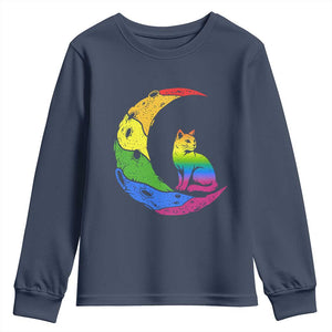 Rainbow Moon Cat Pride Youth Sweatshirt LGBT Feline Graphic TS12 Navy Print Your Wear