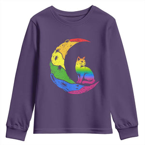 Rainbow Moon Cat Pride Youth Sweatshirt LGBT Feline Graphic TS12 Purple Print Your Wear
