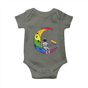 Rainbow Astronaut On The Moon LGBT Baby Onesie Spaceman Pride Month