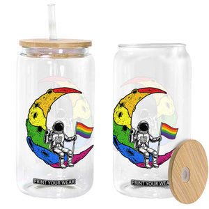 Rainbow Astronaut On The Moon LGBT Glass Can Spaceman Pride Month TS12 Print Your Wear