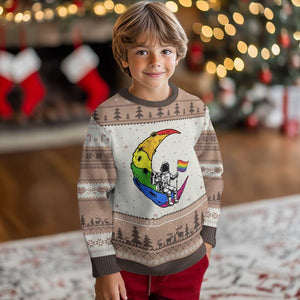 Rainbow Astronaut On The Moon LGBT Ugly Christmas Sweater Spaceman Pride Month