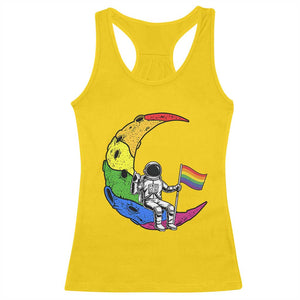 Rainbow Astronaut On The Moon LGBT Racerback Tank Top Spaceman Pride Month