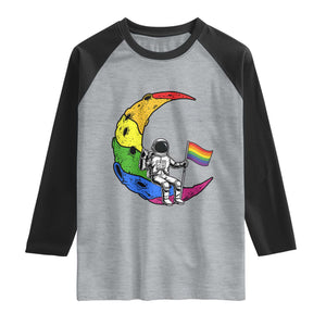 Rainbow Astronaut On The Moon LGBT Raglan Shirt Spaceman Pride Month TS12 Heather Gray Black Print Your Wear