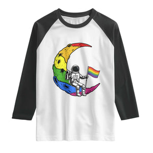 Rainbow Astronaut On The Moon LGBT Raglan Shirt Spaceman Pride Month TS12 White Black Print Your Wear