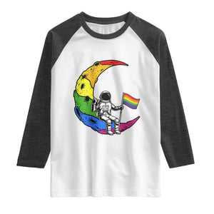 Rainbow Astronaut On The Moon LGBT Raglan Shirt Spaceman Pride Month TS12 White Heather Charcoal Print Your Wear
