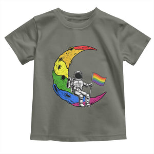 Rainbow Astronaut On The Moon LGBT Toddler T Shirt Spaceman Pride Month TS12 Military Green Print Your Wear