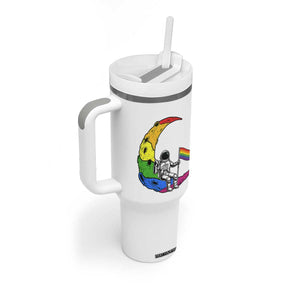 Rainbow Astronaut On The Moon LGBT Tumbler With Handle Spaceman Pride Month TS12 Print Your Wear