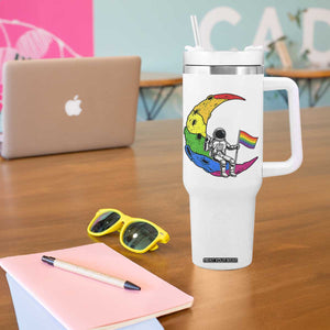 Rainbow Astronaut On The Moon LGBT Tumbler With Handle Spaceman Pride Month TS12 Print Your Wear