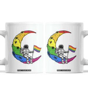 Rainbow Astronaut On The Moon LGBT Coffee Mug Spaceman Pride Month TS12 White Print Your Wear